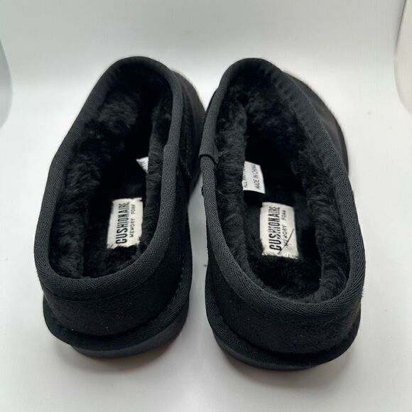 CUSHIONAIRE Women's Faux Shearling Genuine Suede cozy mule slippers 7.5 BLACK - Picture 4 of 7